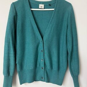 CAbi Teal Five Button-Up Cardigan